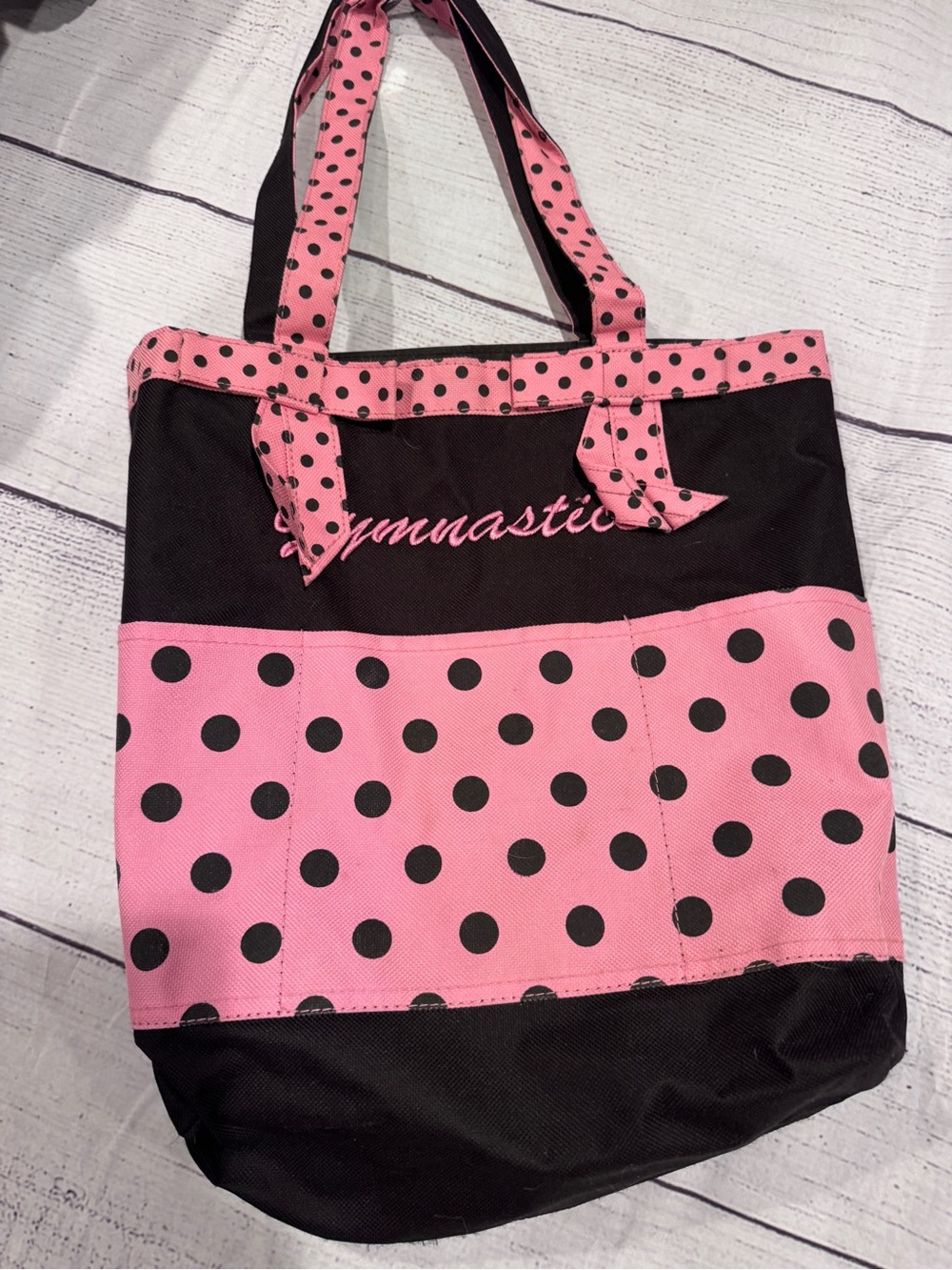 Pink and Black Polka Dot Gymnastics Tote Bag